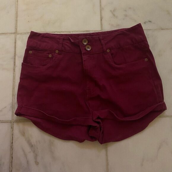 Maroon High Waisted Shorts - Picture 1 of 3